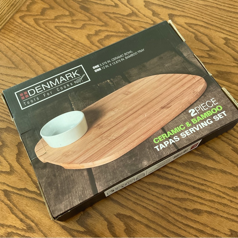 NIB Denmark Tools for Cooks - 2 Piece Ceramic & Bamboo Tapas Serving Set
